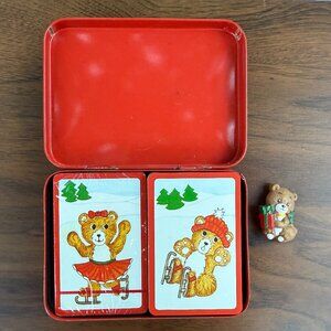 1986 Christmas Around The World Bear Playing Cards Sealed + Pin